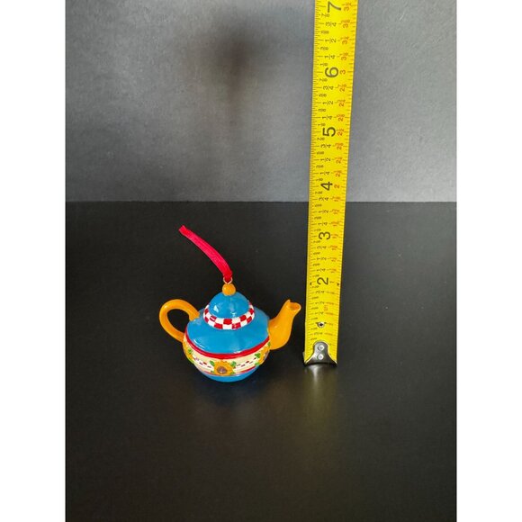 Mary Engelbreit Miniature Teapot Ornament Blue Yellow Sunflowers Flowers Christm - Picture 14 of 16